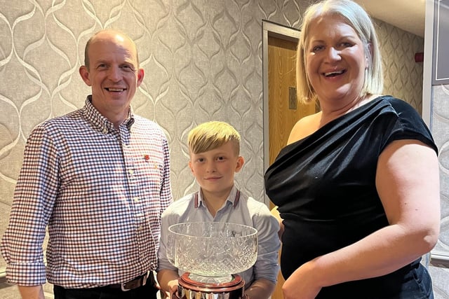 Alison McCrabbe is pictured with Andrew and Jaden McCutcheon for jointly winning the Smyths Daleside Trophy for achieving the highest priced sheep sold at a Society Sale.