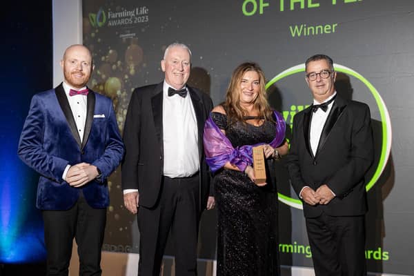 Willowbrook Foods was named 'Agri Food Business of the year'. Also included are compere Barra Best and Mark Hewitt, Kerry Foods. Pic: McAuley Multimedia