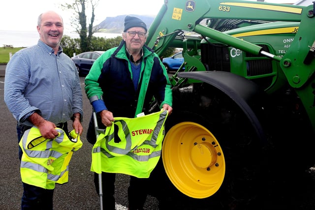 Kevin McDonnell and Sean Delargy pictured at the Glens of Antrim tractor run in Cushendall on May Day.