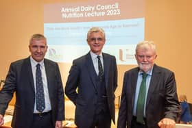 Pictured L-R are Dairy Council CEO Ian Stevenson, Professor David Armstrong, and Professor Sean Strain OBE, Ulster University