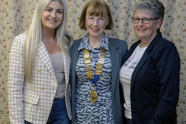 Marlene and Jemma Tweed, owners of Dresser46 Portglenone, who provided the outfits for the Armoy WI Fashion Show, pictured with WI President, Margaret Gillan.