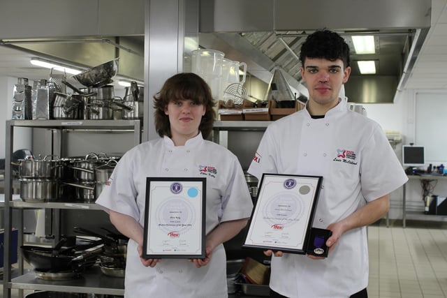 SERC Level 2 Professional Chef Traineeship students, Chef Competitor Louis McClelland (Newcastle) with Chef assistant Chloe Kelly (Downpatrick), who took silver in the Student Culinarian of the Year competition at IFEX.