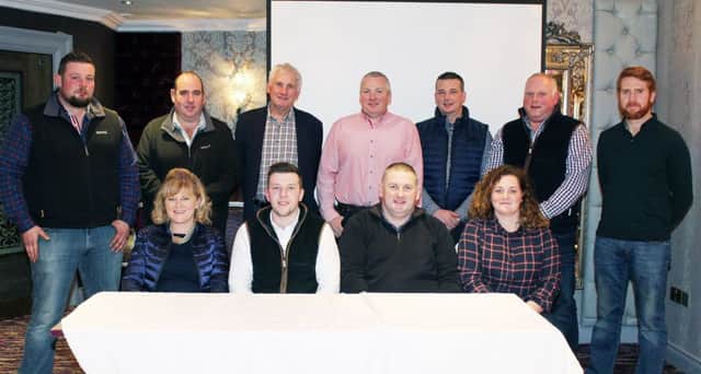 Office bearers and committee members of the Irish Beltex Sheep breeders Club pictured at their recent AGM held in the Greenvale Hotel Cookstown. Seated from left are, Shirlee Nicholson, Treasurer, Matthew Burleigh, Chairman, Kenny Preston, Secretary and Elizabeth McAllister. Back row, from left, John Harbinson, Seamus Kelly, Hugh ONeill, Eddie ONeill, Mark Latimer, Vice-Chairman, Wade McCrabbe and Patrick Brolly.