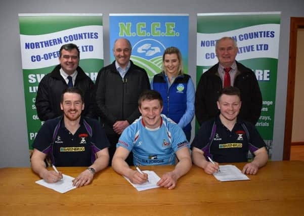 Pictured at the launch of the new Initiative between Northern Counties Co-Operative Enterprises Ltd Swatragh and Co Londonderry YFCU are: (back row): Paul Coyle, general manager, NCCE Ltd, Robin Bolton, director NCCE Ltd, Louise Conn, NCCE Ltd and Brian McQuillan, director NCCE Ltd. Front row: Robert Sloan, James Purcell and Adam Alexander fron Co Londonderry YFCU.