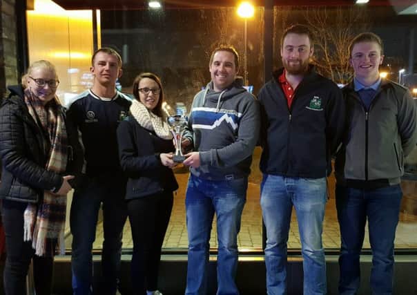 Pictured with YFCU vice president Peter Alexander (fourth from left) are the winners of the 2018 ten pin bowling trophy, Spa YFC: Hannah Shaw, James Ferguson, Nicola Edgar and Matthew Patterson and Matthew Cleland