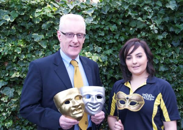 David Cairns, agency development manager from arts festival sponsor NFU Mutual, is pictured with Corrina Fleming, YFCU programmes co-ordinator to launch the YFCU arts festival which will begin on February 14th at Ballymoney High School.