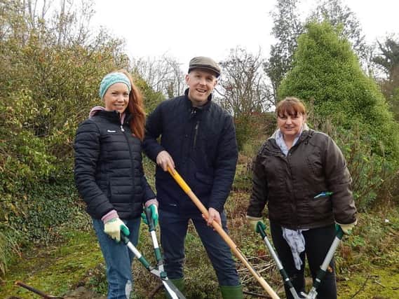 Volunteer Janine Kennedy from Whiteabbey, Jonny Hanson from Jubilee Community Benefit Society and Joanne Crompton from Drumalis Retreat Centre at the first Community Volunteer Day
