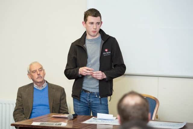 Paul Gallagher from Dunbia taking questions from the floor at the Mid Tyrone Lamb Producer Group's AGM.