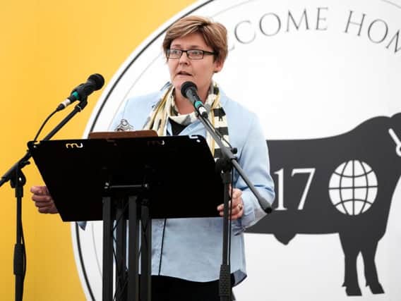 Angela McGregor speaking at the 2017 World Angus Forum