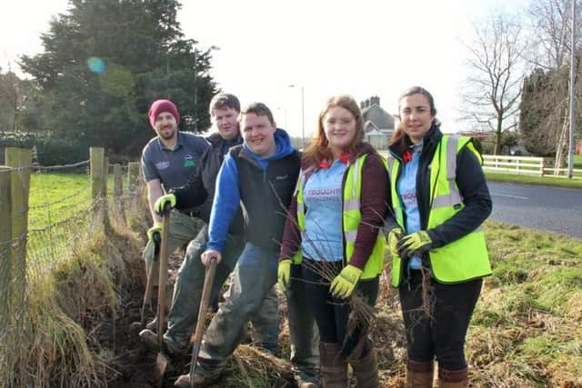 Young farmers from Bleary YFC who helped to plant out a new hedge along a farm boundary in Co Armagh as part of the One Million Trees in One Day Initiative, supported by Ulster Wildlifes Grassroots Challenge project