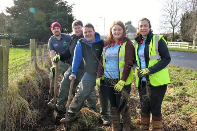 Young farmers from Bleary YFC who helped to plant out a new hedge along a farm boundary in Co. Armagh as part of the One Million Trees in One Day Initiative, supported by Ulster Wildlifes Grassroots Challenge project.