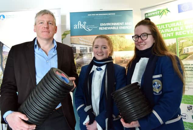 Mr Chris Johnston (AFBI) with Hannah Canning and Niamh Campbell (Rathmore)