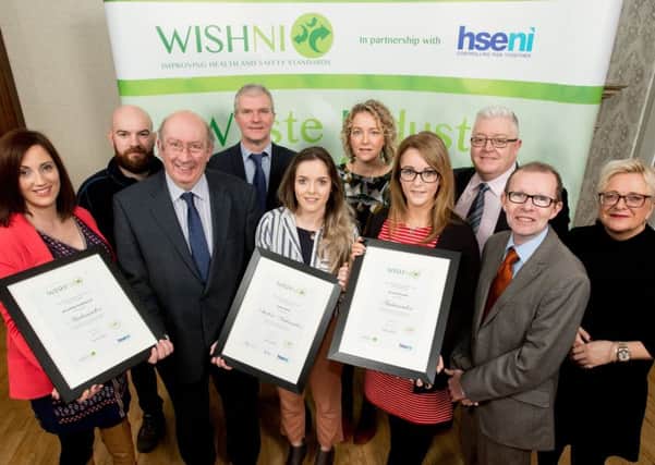 Successful winners at the WISHNI Ambassador Awards pictured with Jim King (third from left), Chairman WISHNI, and Keith Morrison (second from right), Chief Executive of the Health and Safety Executive for Northern Ireland.