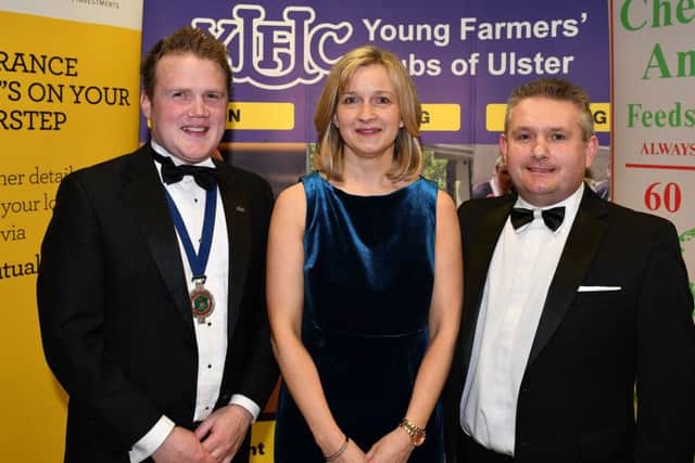 Norman McConaghie, Chestnutt Animal Feeds, along with wife Caroline and YFCU president James Speers pictured at the recent YFCU Arts Gala VIP Reception, sponsored by Chestnutt Animal Feeds