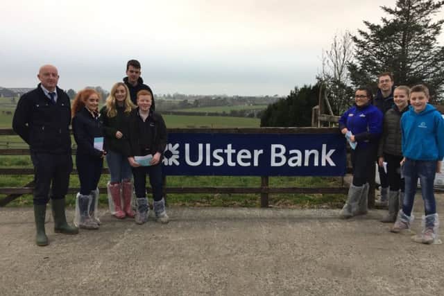 YFCU members pictured at the Co Antrim dairy stock judging heat, sponsored by Ulster Bank along with Martin Convery, Ulster Bank representative