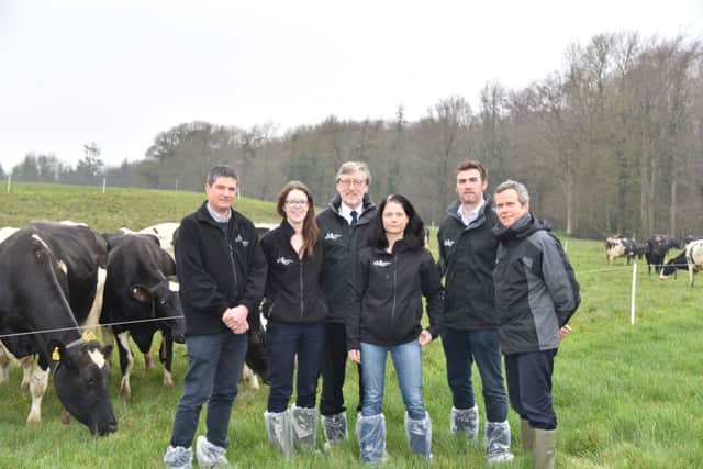 The AFBI Hillsborough scientists who are coordinating preparations for the open day at the Hillsborough research farm are (L-R) Drs Conrad Ferris, Debbie McConnell, Stephanie Bijus, Steven Morrison and David Patterson, with Prof Trevor Gilliland (behind).