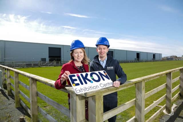 Outside the huge expansion of the Eikon Exhibition Centre. Pictured from the venue are Theresa Morrissey, Commercial & Financial Director and Colm Graham, Sales & Events Manager
