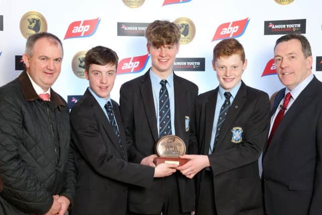 St Louis Grammar: Charles Smith, left, general manager of the Northern Irish Angus Producer Group, left, and George Mullan, right, managing director of ABP Northern Ireland, with St Louis Grammar pupils Conall McCafferty, Peter Graham and Thomas O'Kane