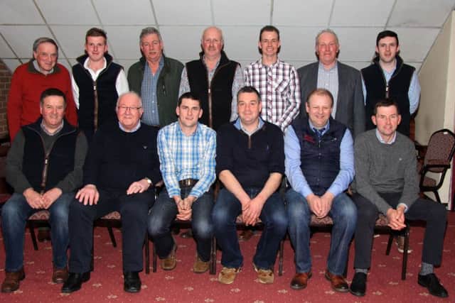 Committee members elected at the NI Simmental Club's AGM include, back row, from left: Kenneth Stubbs, Alan Burleigh, Patsy McDonald, Nigel Glasgow, Richard Rodgers, Joe Wilson and Andrew Clarke. Front row, from left: Robin Boyd, treasurer; David Hazelton; Conrad Fegan, chairman; Keith Nelson, vice chairman; Matthew Cunning; and John Moore. Missing from the picture are Leslie Weatherup, treasurer; and council member Norman Robson.