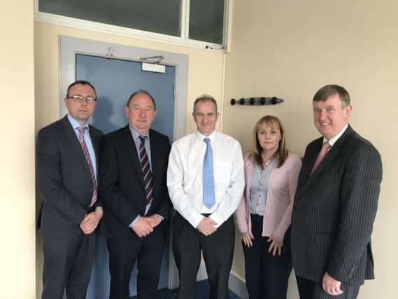 DUP MLAs Michelle McIlveen, William Irwin, Keith Buchanan and Mervyn Storey pictured meeting NIEA Chief Executive, David Small to discuss issues around ammonia levels and the impact on agriculture.