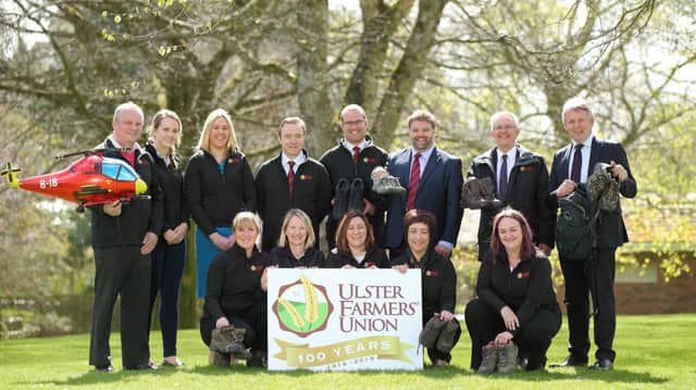 UFU president Ivor Ferguson and UFU staff get ready for the centenary walk. Participants aim to climb 5 peaks across 6 counties between 7am and 10pm on Monday June 4 to raise money for the NI Air Ambulance. Picture: Cliff Donaldson