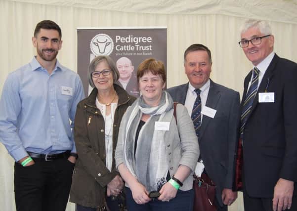 Pictured at the Pedigree Cattle Trust breakfast held at Balmoral Show are, Robin Boyd, president, British Simmental Cattle Society, and his wife Darla; with Holstein UK president David Perry, his wife Beatrice, and son David.