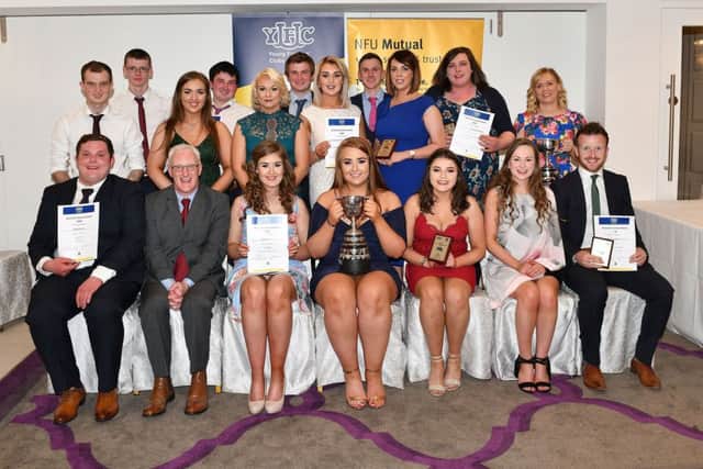 Moycraig YFC winners of the three act drama. Rebecca Stewart (middle row, fourth from left) and Mark McAllister (back row, second from left) also collected certificates of merit for acting. Lorriane Lyons (back row, second from right) was awarded most promising actress and Andrew Lyons (front row far right) was awarded most promising actor. Moycraig also lifted awards for the best set, certificate of merit for production and best producer