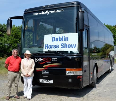 Joan Cunningham Saintfield Horse Show director and James Armstrong, Bally Red Coaches, are all set for the daily coach trips to Dublin Horse Show this August