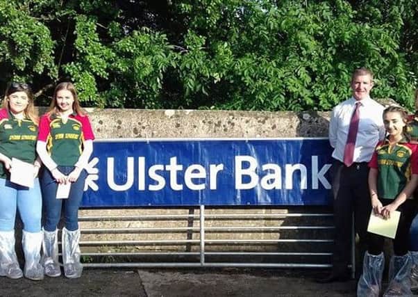 YFCU members pictured with Ulster Bank representative, Fergus McCrossan at the Co Fermanagh and Co Tyrone beef and sheep stock judging heats which were held at Gortin Mart on Thursday, June 7th