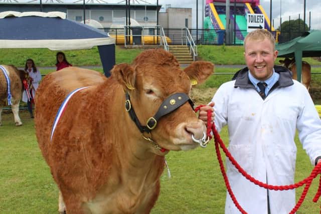 Eamon McGarry with the Limousin Champion at Ballymena Show, owned by James Alexander, from Randalstown