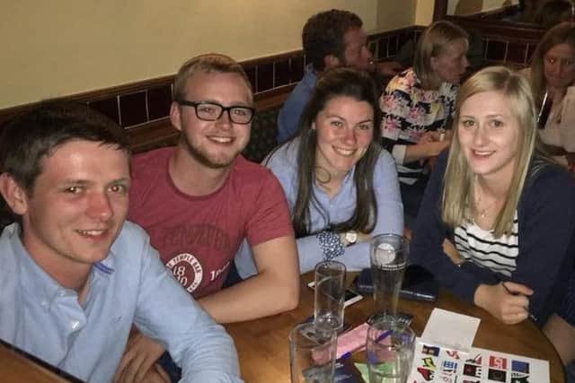 Current members and friends, left to right, Shaun Woods, Hannah Ferris, Laura Todd and Luke McClintock
