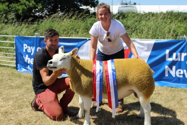 Naomi Ardis and Rian O'Hare, both from Hilltown, with the Sheep Inter Breed Champion at Newry Show 2018