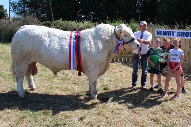 Members of the Wilson family with their Inter Breed Beef Champion at Newry Show 2018