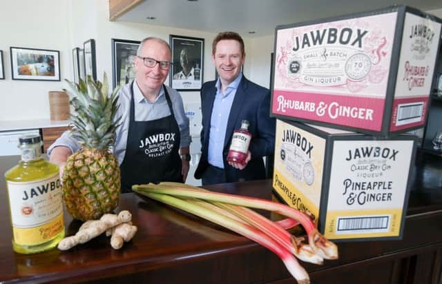 Press Eye - Belfast - Northern Ireland - 2nd July  2018 

James McLornan (r), Musgrave's Trading Manager for Wine and Spirits and Gerry White, founder of Jawbox Gin celebrate the news that leading convenience retailers, SuperValu and Centra, owned by Musgrave, have achieved gin-ormous gin sales which have grown by over 70% in the past 12 months.