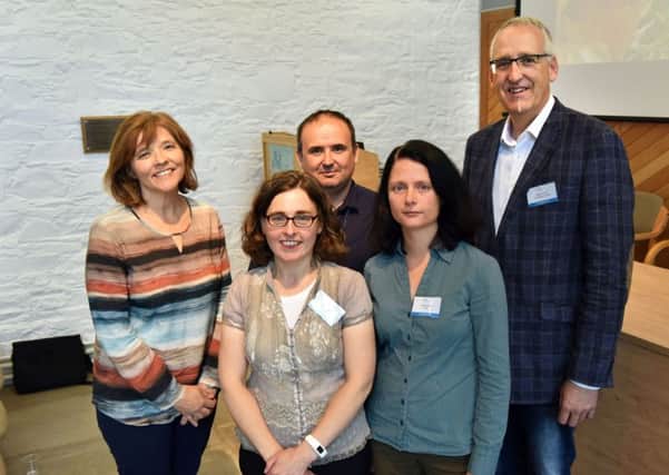 Speakers and chair at the Poultry Seminar. L to R: Claire Anderson, Elizabeth Ball, Nicolae Corcionivoschi, Stephanie Buijs and Martin Zuidhof