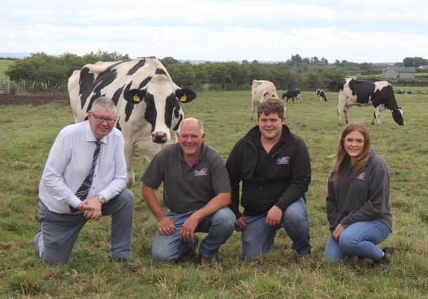 Looking forward to next week's Holstein NI stockjudging event are, from left: club secretary John Martin, with hosts Iain, Matthew and Ellie McLean, Priestland Herd, Bushmills.