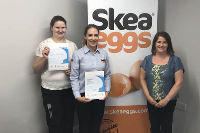 Skea Eggs - Roberta Bell and Katherine Willis from Skea Eggs and Leona Hawkes, CAFRE who presented the certificates.