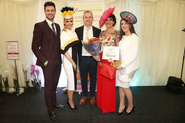 Press Eye - Belfast - Northern Ireland - 27th August 2018 
Nuala Perry, winner of the Rekorderlig Cider Most Appropriately Dressed Lady Competition at the Downpatrick Racecourse Ladies Day.
The prize included two nights in Bangkok and five nights in Phuket, luxury hotel Accommodation. and a complimentary Thai Cullinary Tour.
With Nuala are  (L-R) Darren King current Mr Ireland, Catherine Walker Miss NI, Geoff Fennell, Rekorderlig Cider  and  Ciara Kelly, Down Rose.
Photo by Declan Roughan / Press Eye.