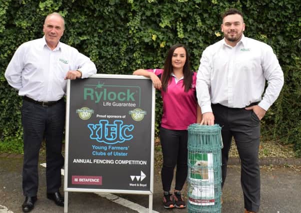 Corrina Fleming, YFCU senior programmes officer, is pictured with Colin Boyd, director of Ward and Boyd, (left) and Sam Boyd (right) from Ward and Boyd launching the 2018 fencing competition