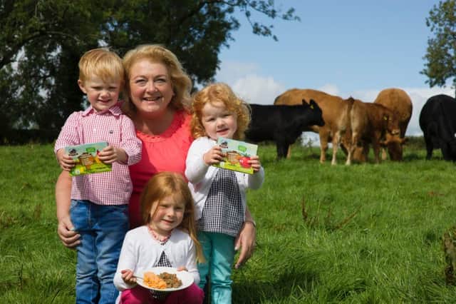 Lorna Robinson, Managing Director, Cloughbane Farm pictured with grandchildren Bob, Connie and Grace Robinson as they launch 'Cloughbane Little Farm', a new range of healthy and convenient ready-meals created for children.
