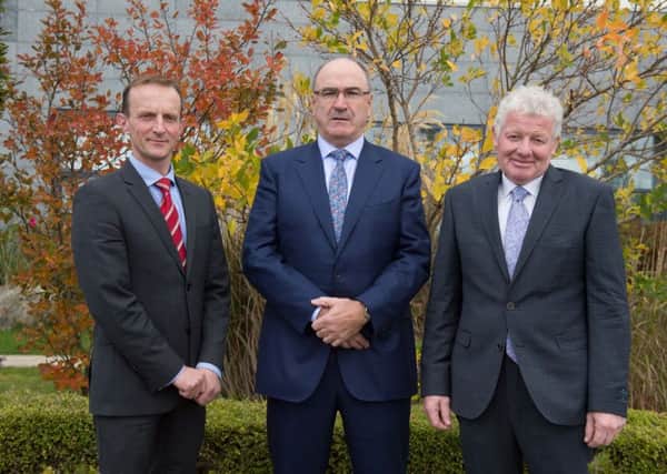 Pictured left to right are: Andrew McConkey, Chairman, LacPatrick Dairies; Michael Hanley, CEO, Lakeland Dairies and Alo Duffy, Chairman, Lakeland Dairies.