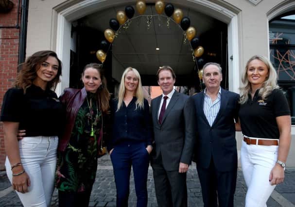 The 20th Down Royal Festival of Racing has been launched in true racing style at The Orpheus, Belfast. Pictured are ITV Racings Alice Plunkett along with Molly McCluskey, Down Royal assistant manager, Mike Todd, General Manager at Down Royal Racecourse and Chairman Jim Nicholson