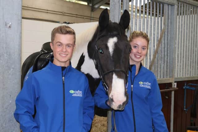 Apprenticeship Students Scott Alexander and Shannon McGinley getting to know the horses on the CAFRE Equitation yard during their registration day