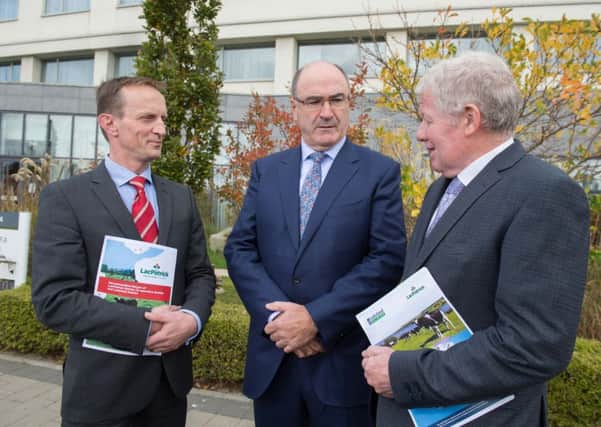 PICTURED (l/r) are: Andrew McConkey, Chairman, LacPatrick Dairies; Michael Hanley, CEO, Lakeland Dairies and Alo Duffy, Chairman, Lakeland Dairies.  NO REPRO FEE Ã¢Â¬ FREE TO USE.