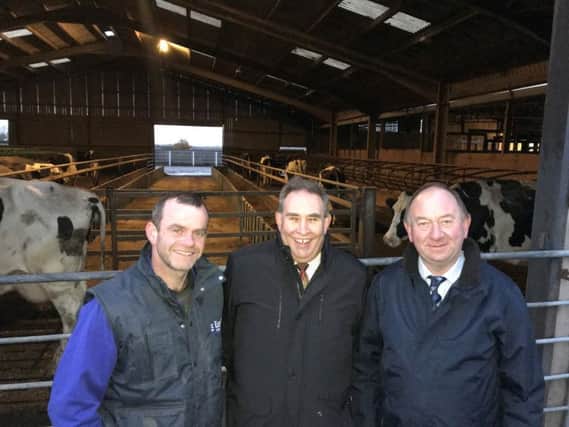William Irwin MLA with Dr David Drew MP on a visit to Wright's farm, near Tandragee