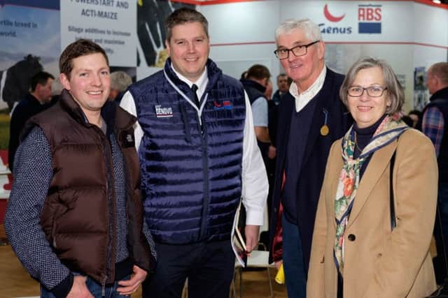 Visitors to the Genus ABS stand at the Royal Ulster Winter Fair included from left: John McCormick, Bangor; David Dunlop, Genus ABS and David and Beatrice Perry, Ahoghill. Photograph: Columba O'Hare/ Newry.ie