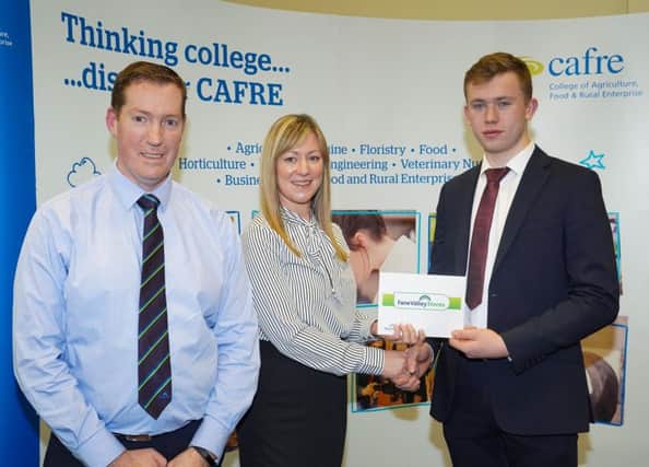 Pictured: (left to right) Thomas Barnett, Retail Manager at Fane Valley Stores, Amanda McCrea - HR Officer at Fane Valley Group with award recipient Josh Fegan.Photo by Aaron McCracken