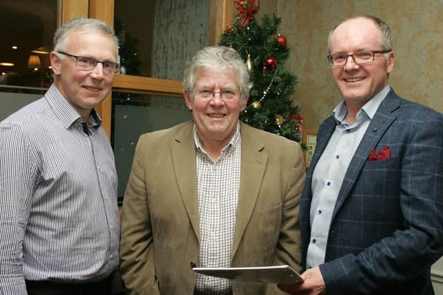 Agricultural journalist Richard Wright (centre) guest speaker at the AGM of Fermanagh Grassland Club, with outgoing club chairman, John Egerton (left) and William Johnston, club secretary