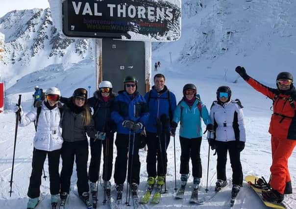 YFCU president James Speers with fellow YFC members enjoying the YFCU ski trip in Val Thorens