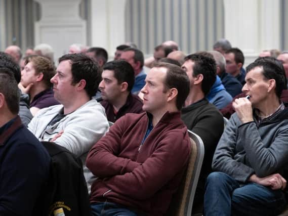 Hiull farmers at the INHFA meeting in the Clanree Hotel, Letterkenny on Friday nigh last. Photo Clive Wasson